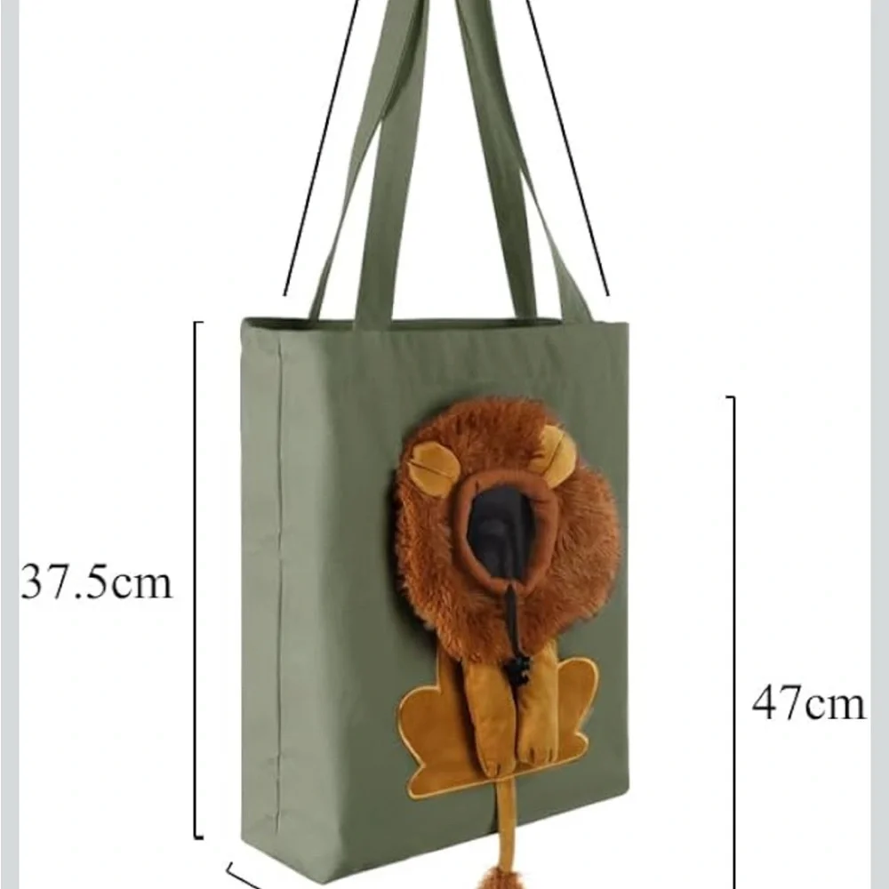 Lion-Shaped Pet Canvas Bag Portable Cat Carrier Tote Bag for Small Cat Dog Pet